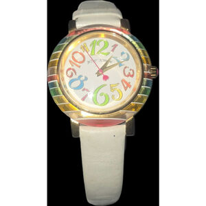 Betsey Johnson- XOX Betsey Rainbow Bezel Watch BJ00118-03 w/ White Leather Strap